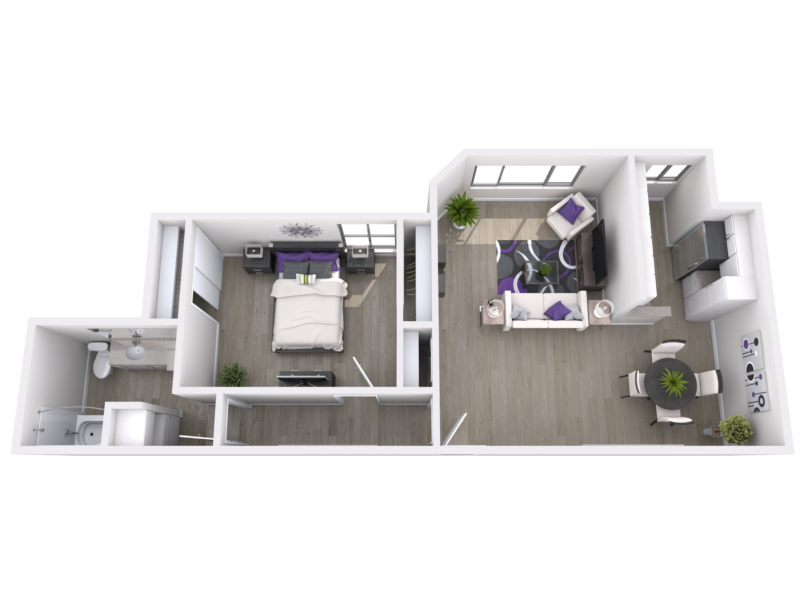 Floor plan for 1 bed, 1 bath, 700 sqft